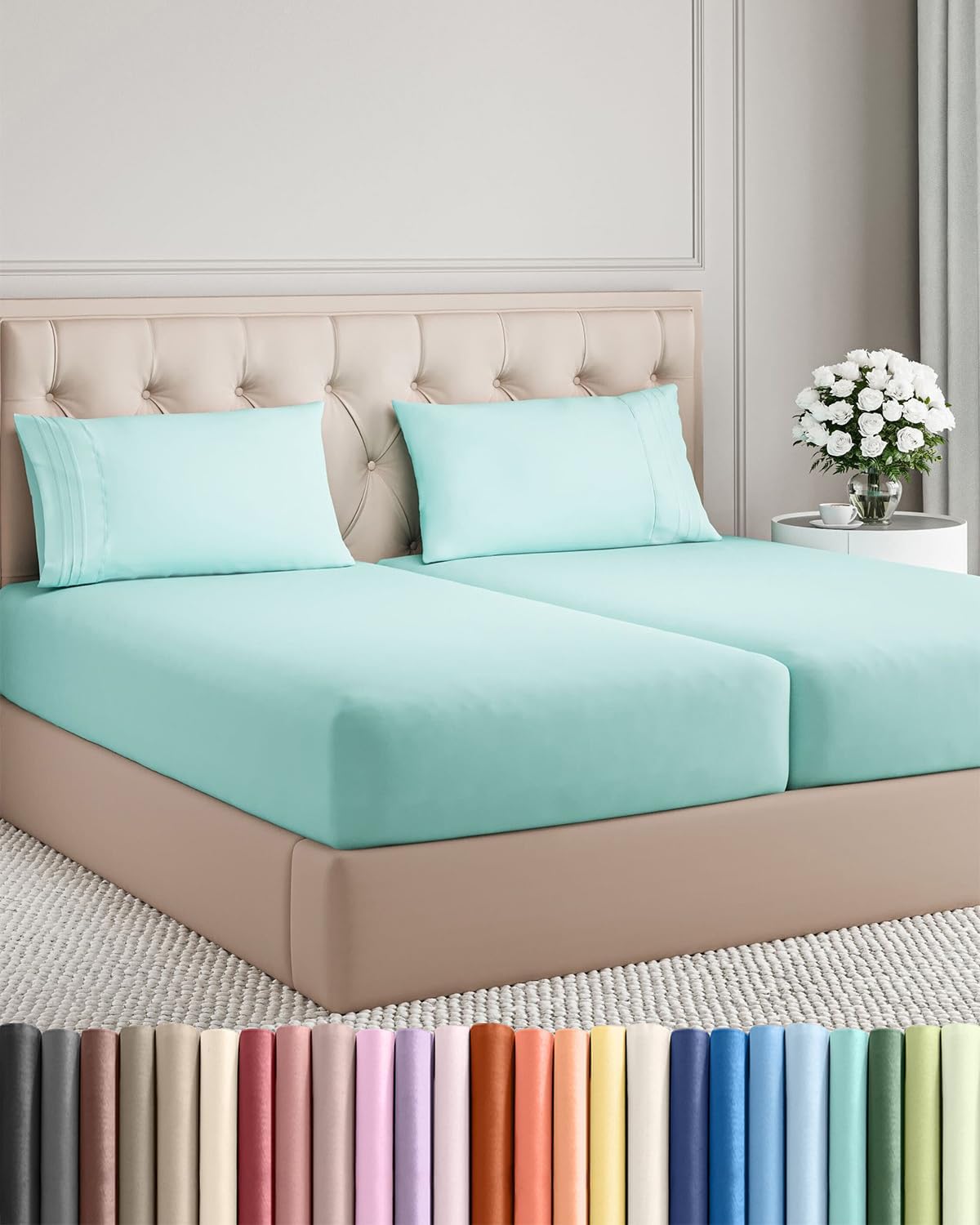 Queen Size 4 Piece Sheet Set - Comfy Breathable &amp; Cooling Sheets - White
