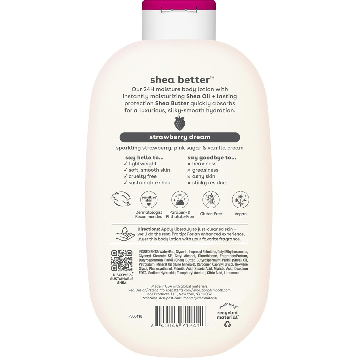 eos Shea Better Body Lotion- Vanilla Cashmere, 24-Hour Moisture, 16 fl oz
