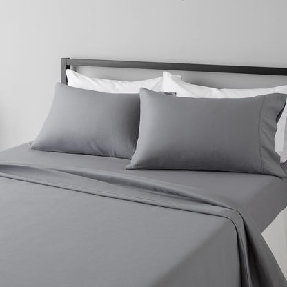 Amazon Basics Lightweight Super Soft Breathable Wrinkle-Resistant Microfiber 4-Piece Bed Sheet Set with 14-Inch Deep Pockets, Queen, Bright White, Solid