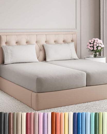 Queen Size 4 Piece Sheet Set - Comfy Breathable &amp; Cooling Sheets - White