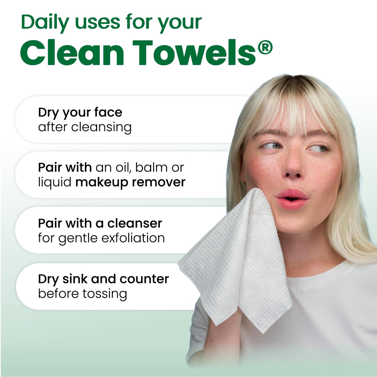 Clean Skin Club Clean Towels XL®, 100% USDA Biobased Face Towel, Disposable Face Towelette, Eczema Association Accepted, Makeup Remover Dry Wipes, Ultra Soft, 1 Pack, 50 Ct