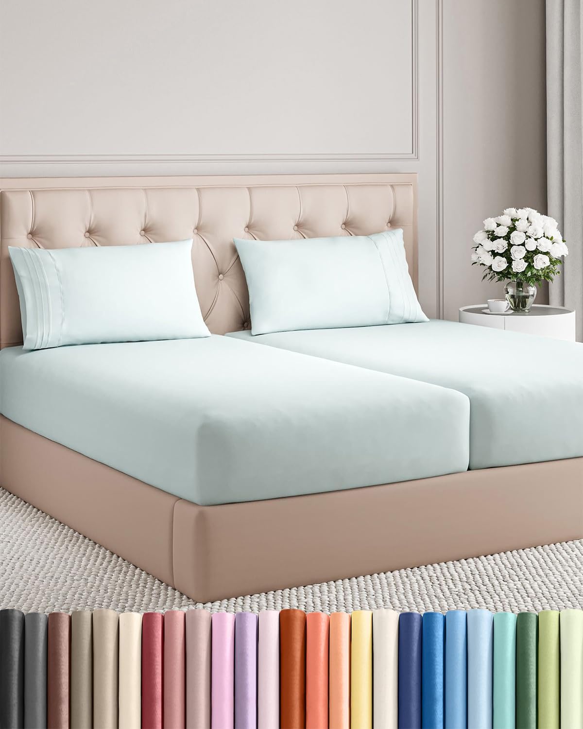 Queen Size 4 Piece Sheet Set - Comfy Breathable &amp; Cooling Sheets - White