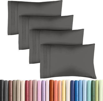 Queen Pillow Cases Set of 4 - Ultra Soft Cozy Pillowcase Covers - Charcoal