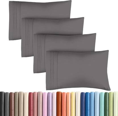 Queen Pillow Cases Set of 4 - Ultra Soft Cozy Pillowcase Covers - Charcoal