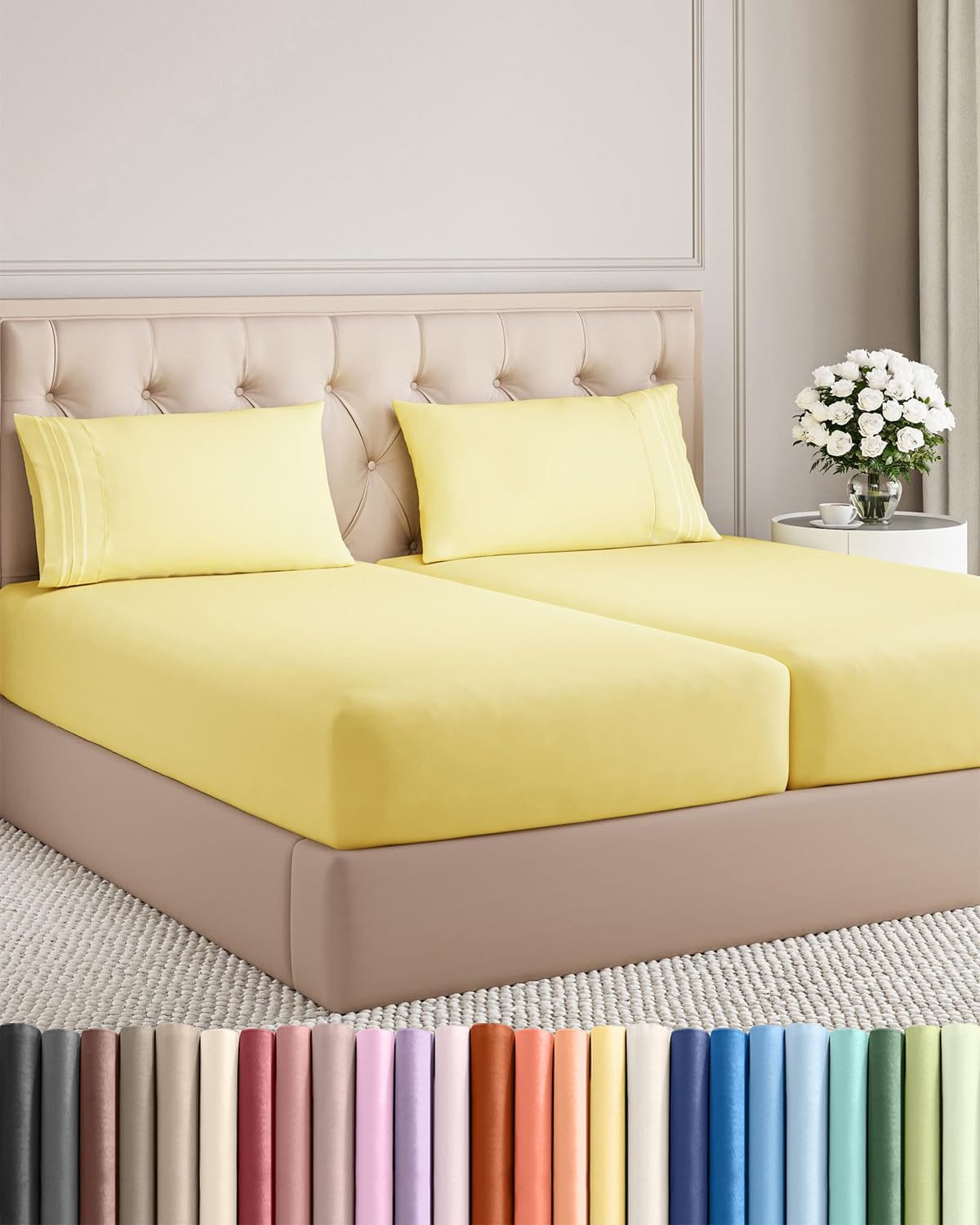 Queen Size 4 Piece Sheet Set - Comfy Breathable &amp; Cooling Sheets - White