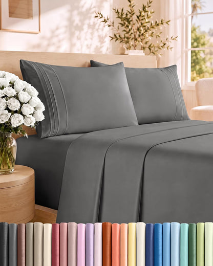Queen Size 4 Piece Sheet Set - Comfy Breathable &amp; Cooling Sheets - White