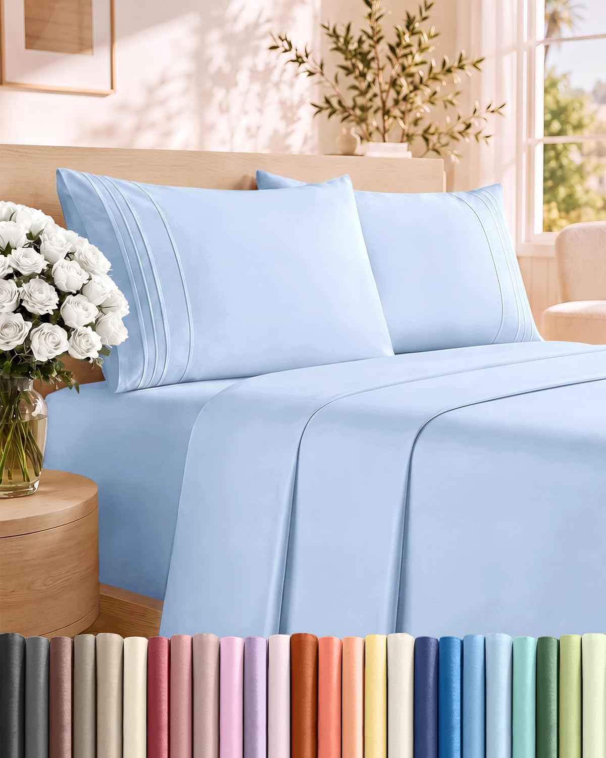 Queen Size 4 Piece Sheet Set - Comfy Breathable &amp; Cooling Sheets - White