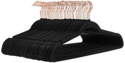 Amazon Basics Slim Velvet Non-Slip Space Saving Suit Clothes Hangers, Closet Organizer, Black, 50-Pack