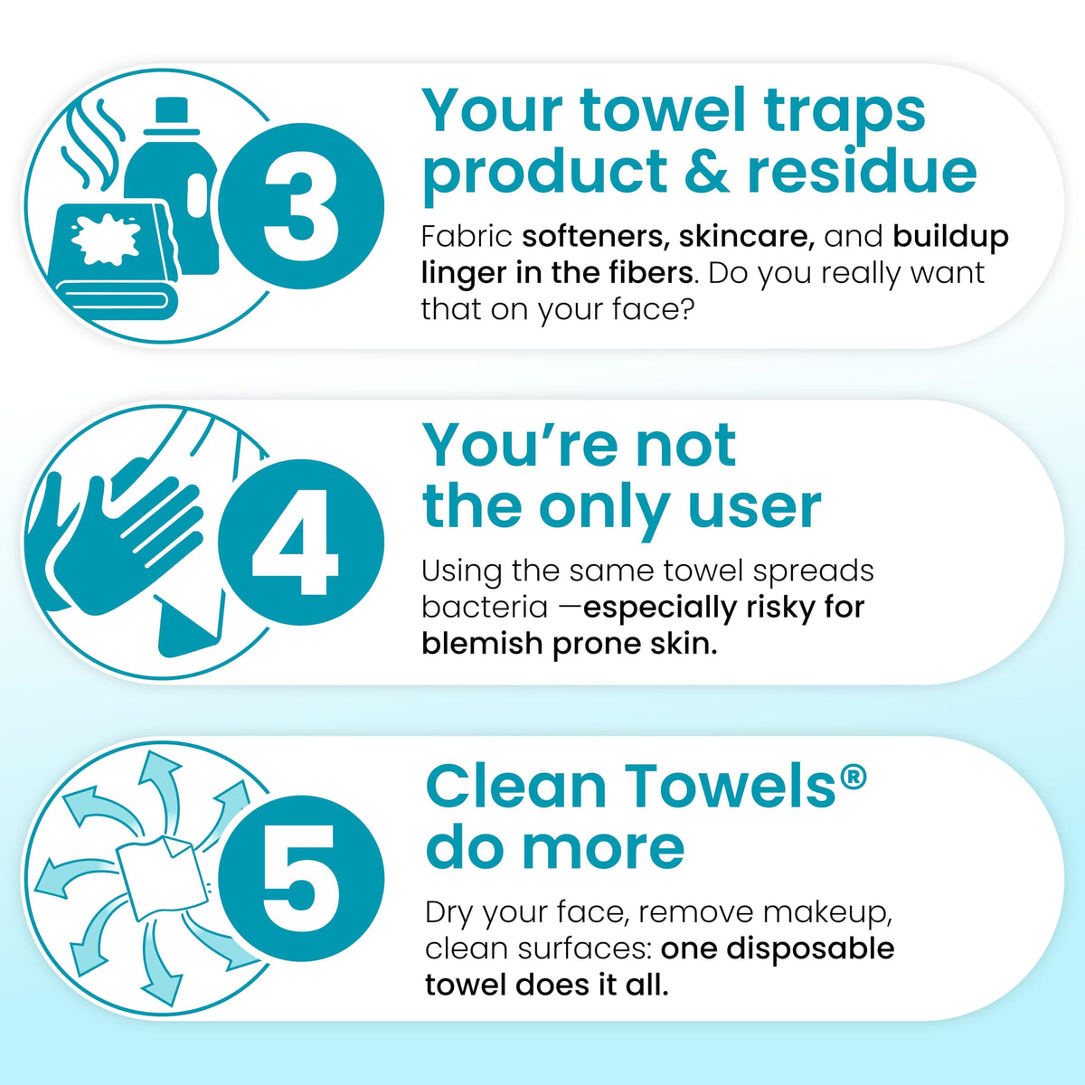 Clean Skin Club Clean Towels XL®, 100% USDA Biobased Face Towel, Disposable Face Towelette, Eczema Association Accepted, Makeup Remover Dry Wipes, Ultra Soft, 1 Pack, 50 Ct