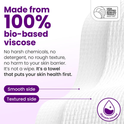 Clean Skin Club Clean Towels XL®, 100% USDA Biobased Face Towel, Disposable Face Towelette, Eczema Association Accepted, Makeup Remover Dry Wipes, Ultra Soft, 1 Pack, 50 Ct