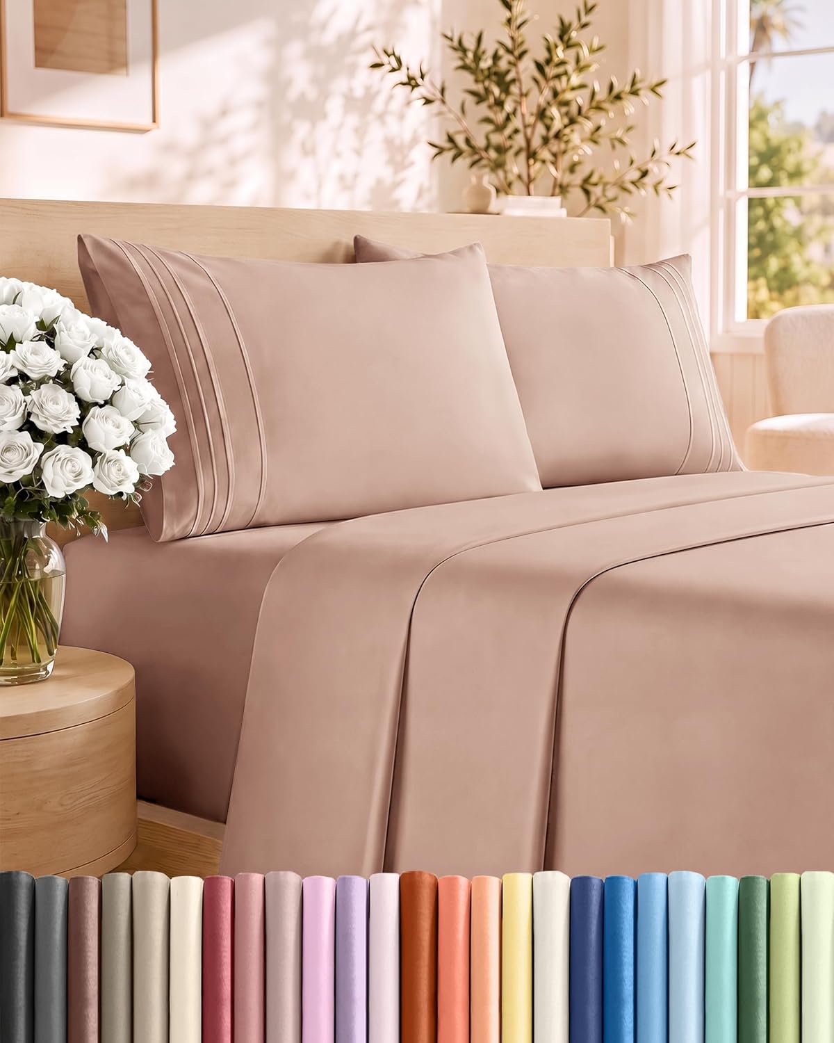 Queen Size 4 Piece Sheet Set - Comfy Breathable &amp; Cooling Sheets - White