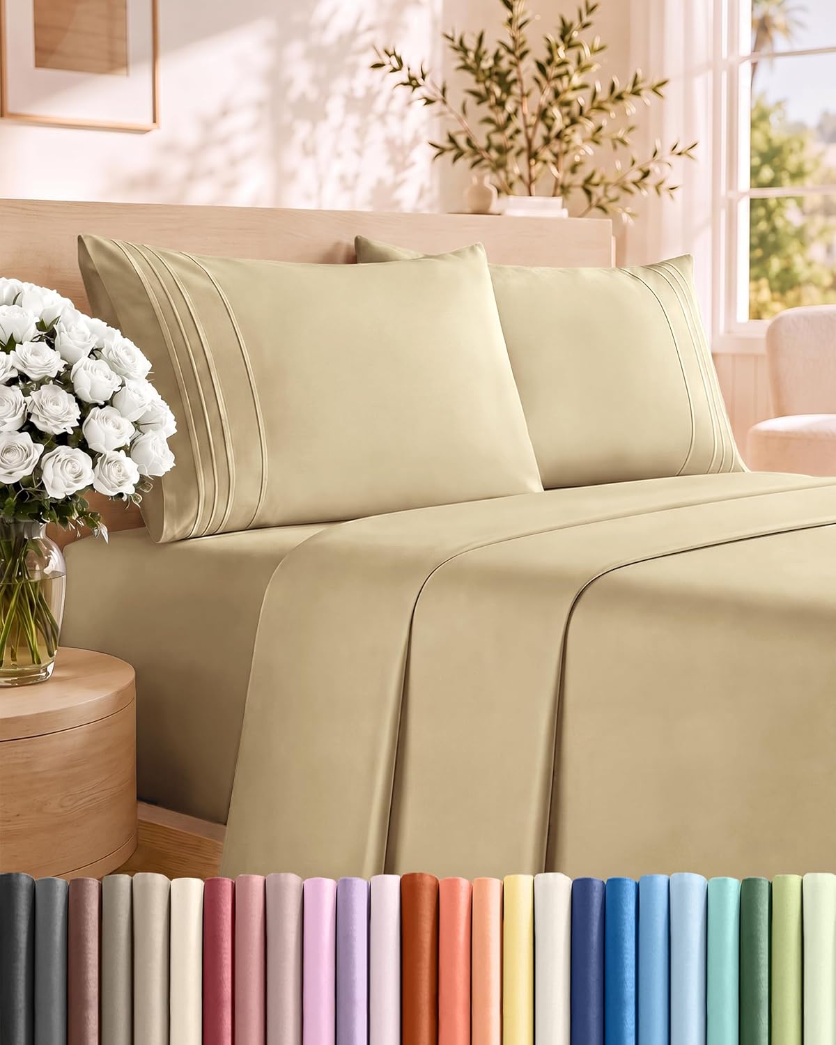 Queen Size 4 Piece Sheet Set - Comfy Breathable &amp; Cooling Sheets - White