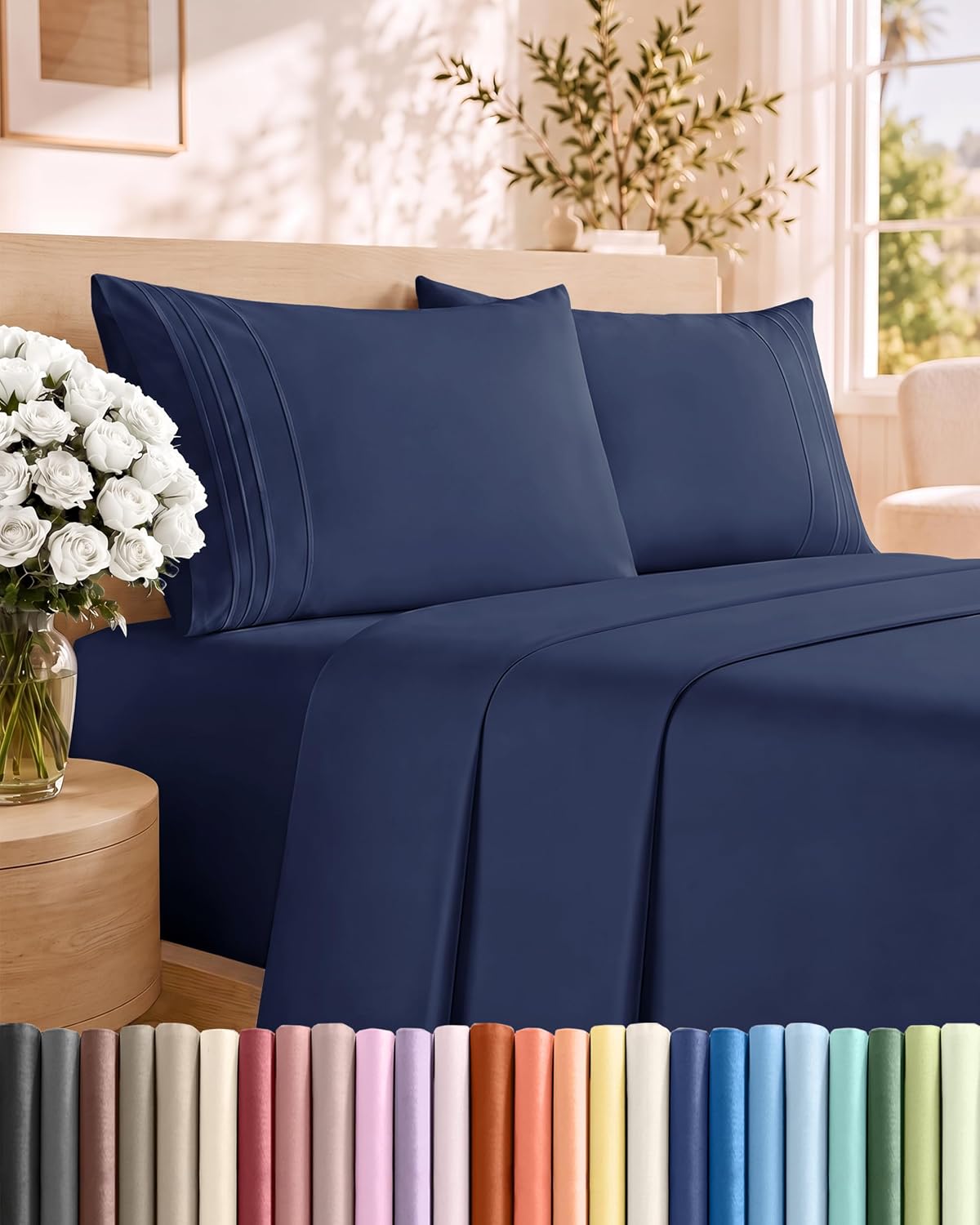 Queen Size 4 Piece Sheet Set - Comfy Breathable &amp; Cooling Sheets - White