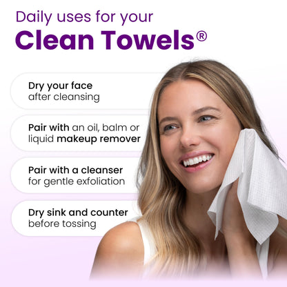 Clean Skin Club Clean Towels XL®, 100% USDA Biobased Face Towel, Disposable Face Towelette, Eczema Association Accepted, Makeup Remover Dry Wipes, Ultra Soft, 1 Pack, 50 Ct