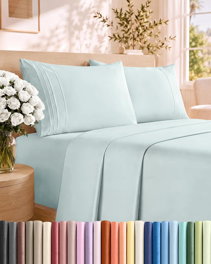 Queen Size 4 Piece Sheet Set - Comfy Breathable &amp; Cooling Sheets - White