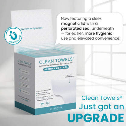 Clean Skin Club Clean Towels XL®, 100% USDA Biobased Face Towel, Disposable Face Towelette, Eczema Association Accepted, Makeup Remover Dry Wipes, Ultra Soft, 1 Pack, 50 Ct
