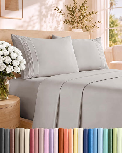 Queen Size 4 Piece Sheet Set - Comfy Breathable &amp; Cooling Sheets - White