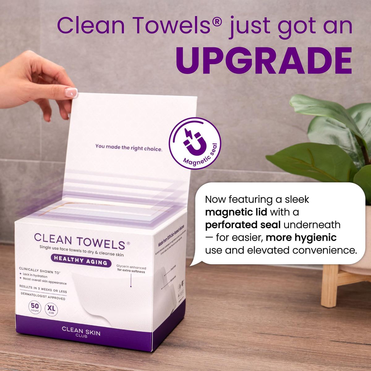 Clean Skin Club Clean Towels XL®, 100% USDA Biobased Face Towel, Disposable Face Towelette, Eczema Association Accepted, Makeup Remover Dry Wipes, Ultra Soft, 1 Pack, 50 Ct