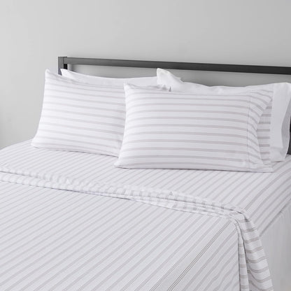 Amazon Basics Lightweight Super Soft Breathable Wrinkle-Resistant Microfiber 4-Piece Bed Sheet Set with 14-Inch Deep Pockets, Queen, Bright White, Solid