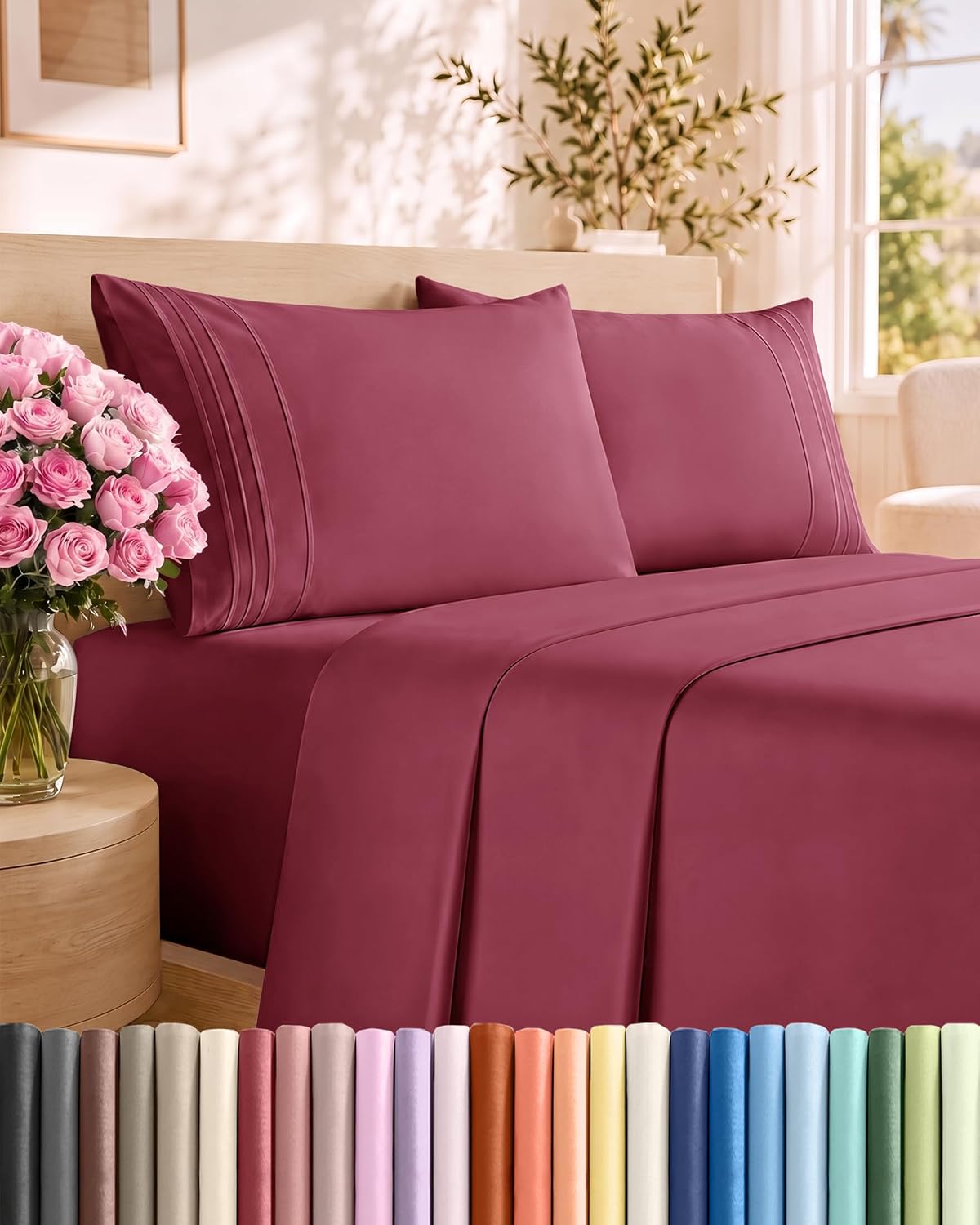Queen Size 4 Piece Sheet Set - Comfy Breathable &amp; Cooling Sheets - White