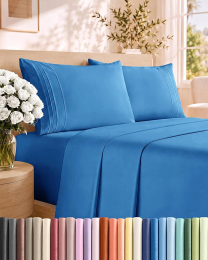 Queen Size 4 Piece Sheet Set - Comfy Breathable &amp; Cooling Sheets - White