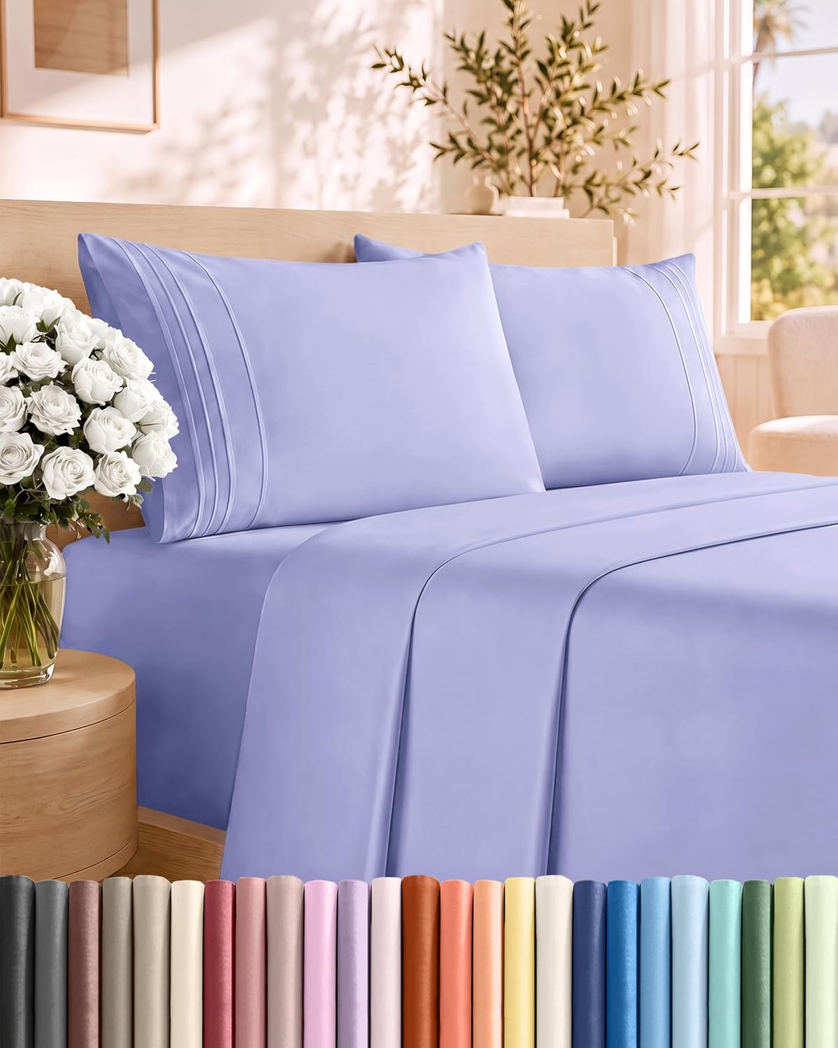 Queen Size 4 Piece Sheet Set - Comfy Breathable &amp; Cooling Sheets - White