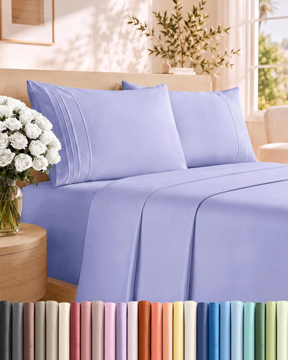 Queen Size 4 Piece Sheet Set - Comfy Breathable &amp; Cooling Sheets - White