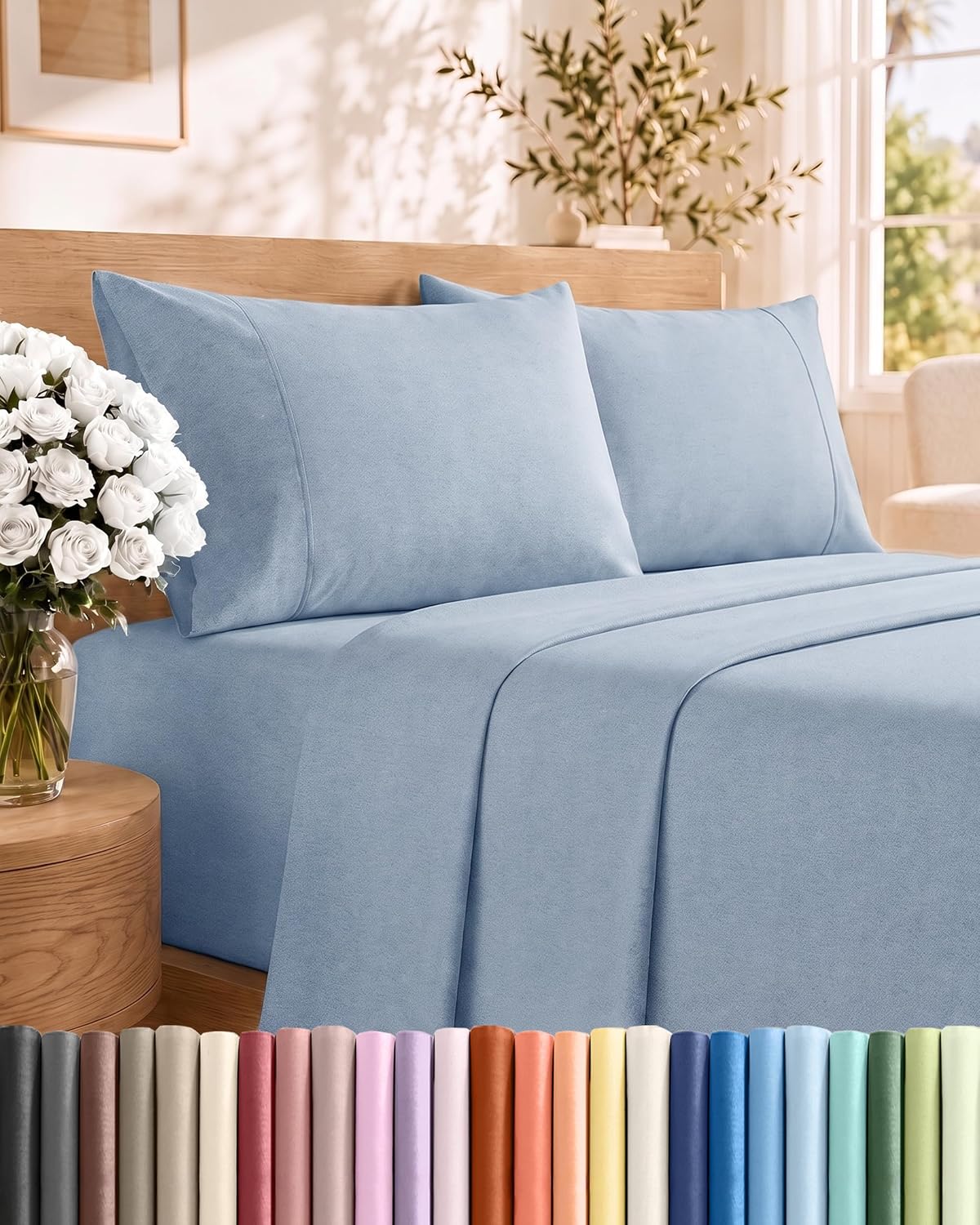 Queen Size 4 Piece Sheet Set - Comfy Breathable &amp; Cooling Sheets - White