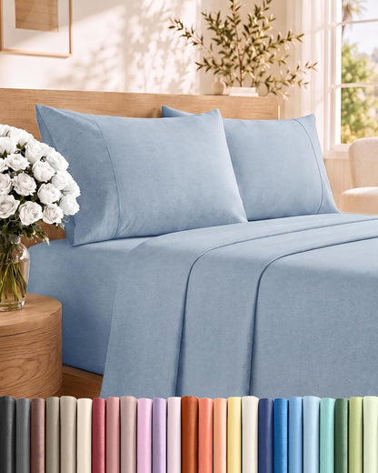 Queen Size 4 Piece Sheet Set - Comfy Breathable &amp; Cooling Sheets - White