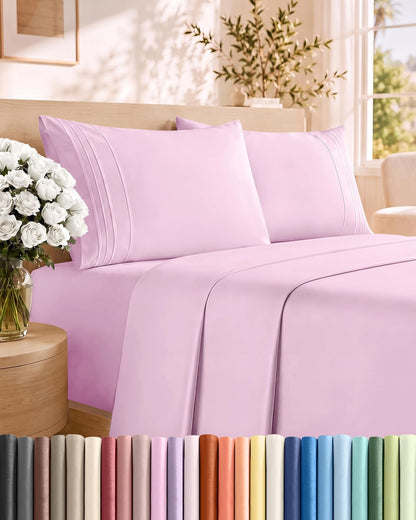 Queen Size 4 Piece Sheet Set - Comfy Breathable &amp; Cooling Sheets - White