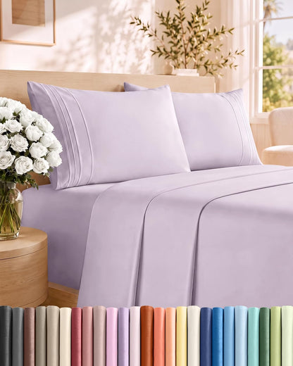 Queen Size 4 Piece Sheet Set - Comfy Breathable &amp; Cooling Sheets - White