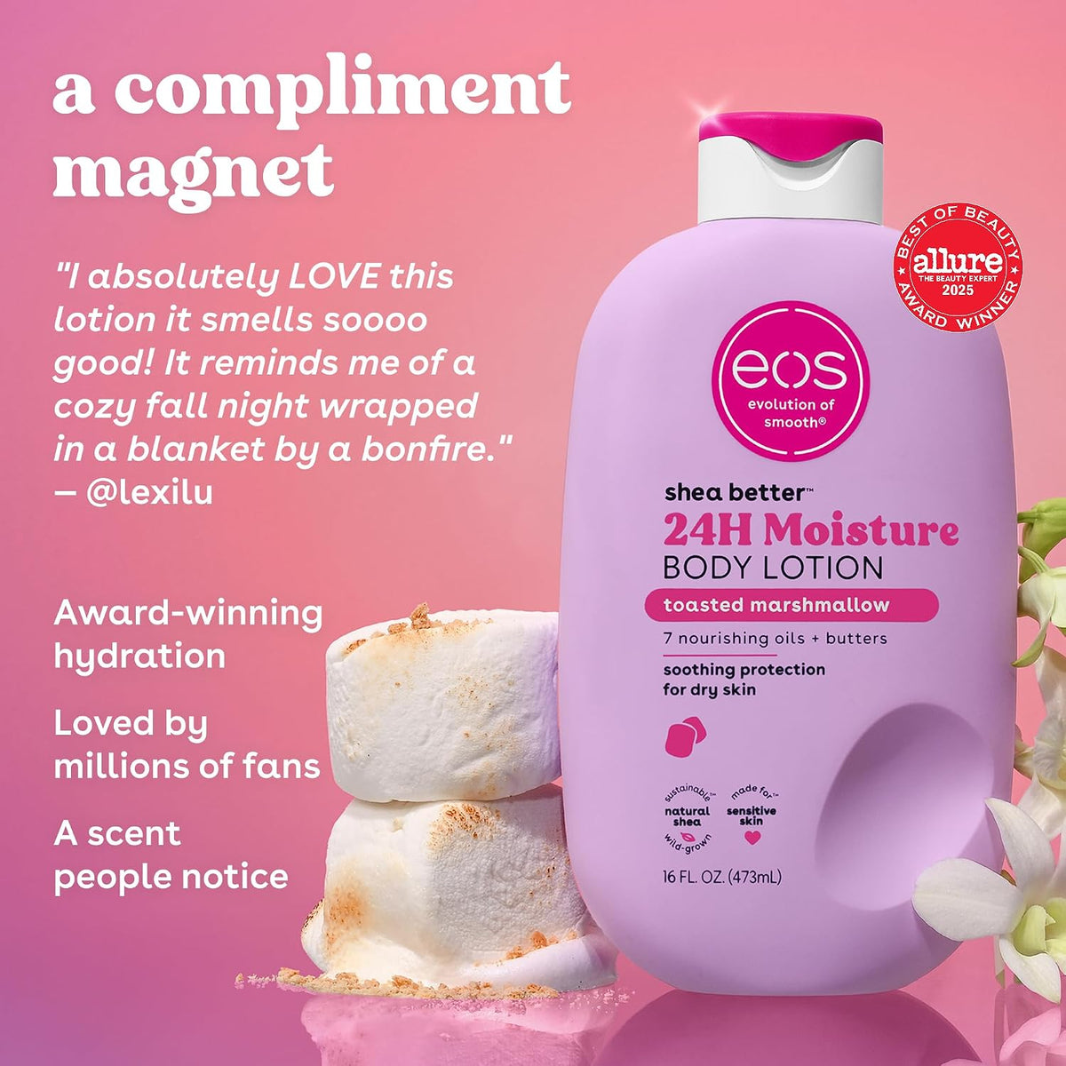 eos Shea Better Body Lotion- Vanilla Cashmere, 24-Hour Moisture, 16 fl oz