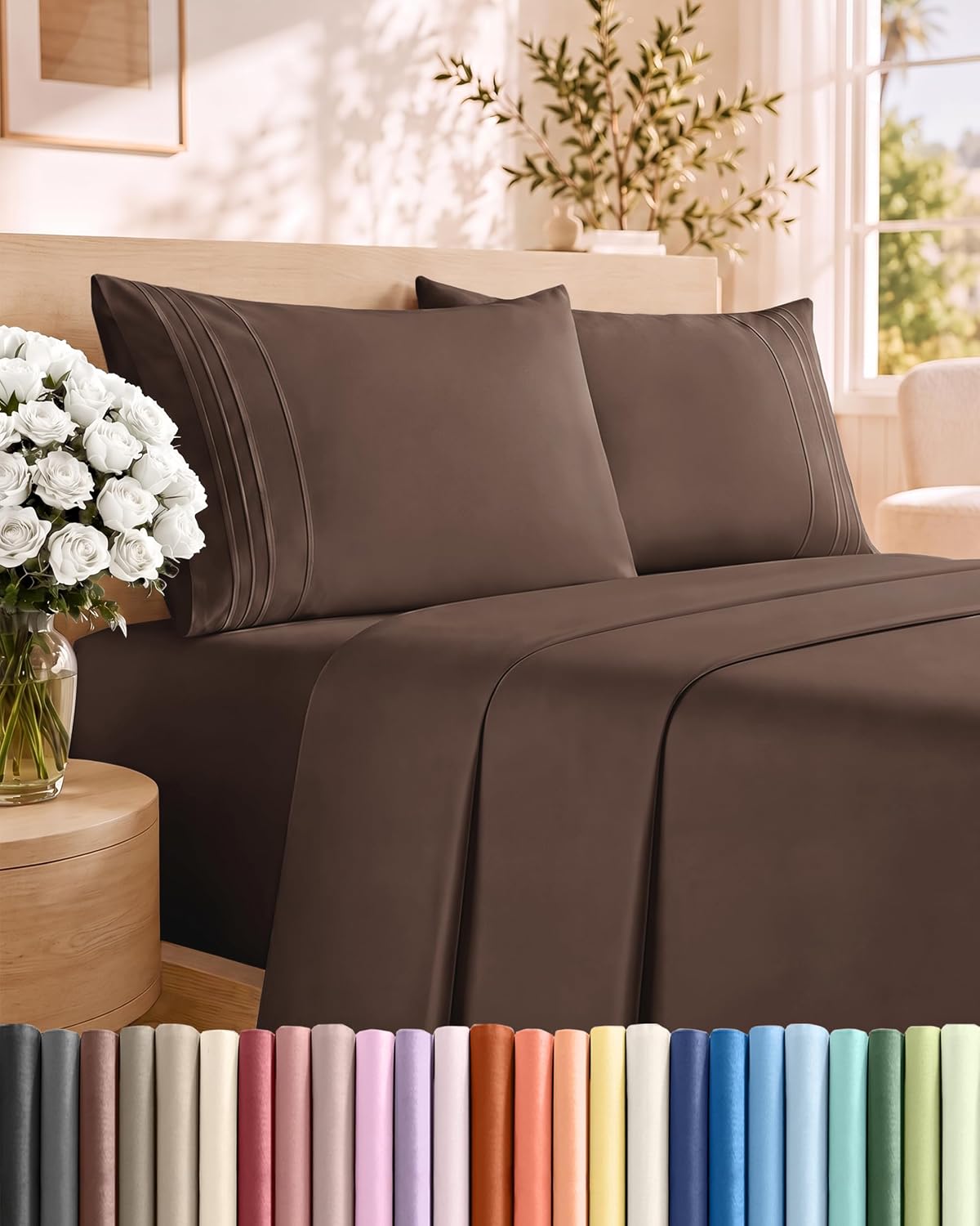 Queen Size 4 Piece Sheet Set - Comfy Breathable &amp; Cooling Sheets - White