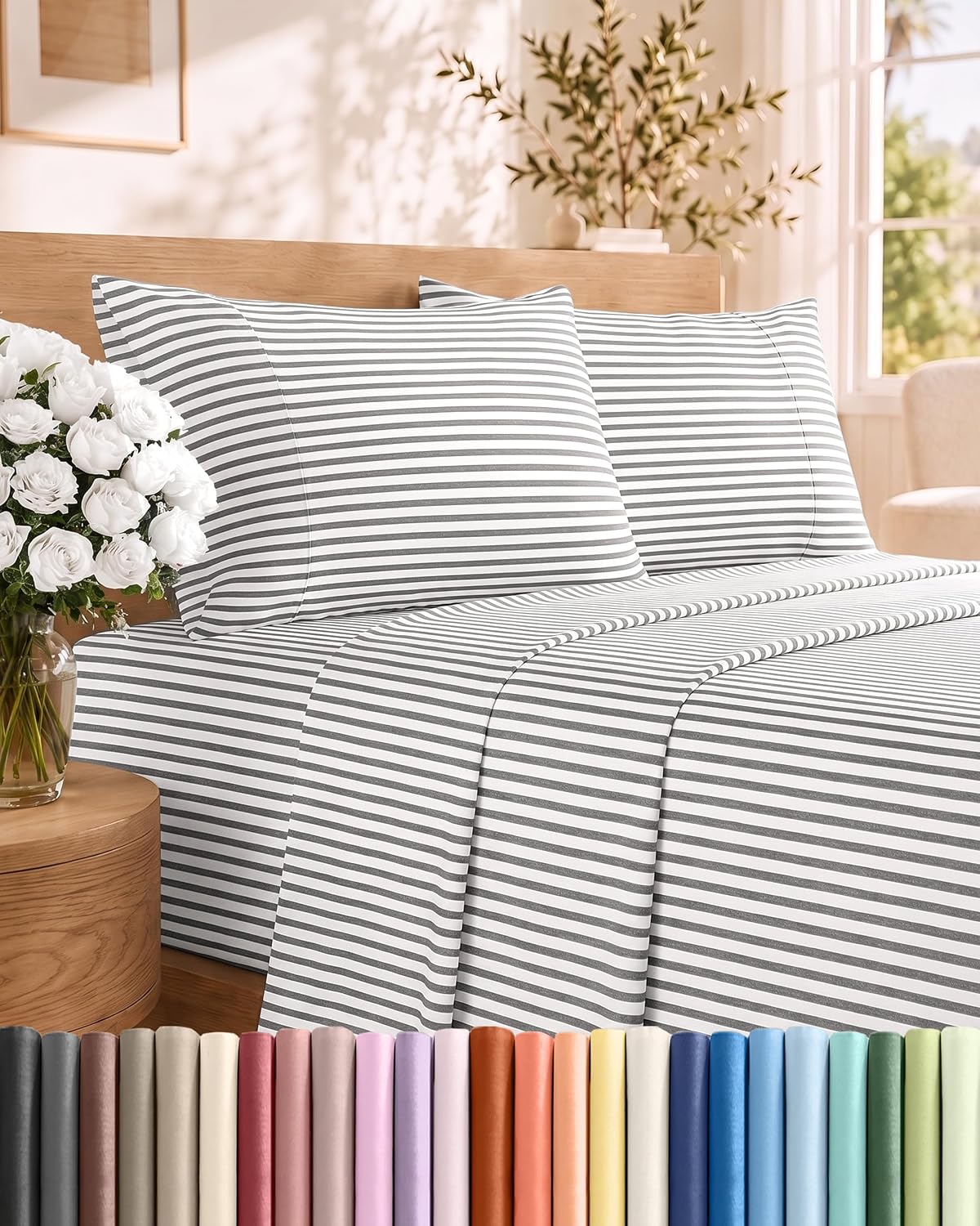 Queen Size 4 Piece Sheet Set - Comfy Breathable &amp; Cooling Sheets - White
