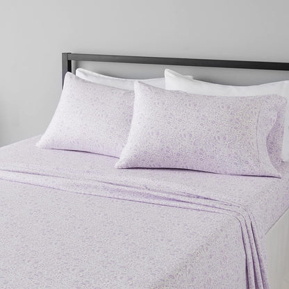Amazon Basics Lightweight Super Soft Breathable Wrinkle-Resistant Microfiber 4-Piece Bed Sheet Set with 14-Inch Deep Pockets, Queen, Bright White, Solid